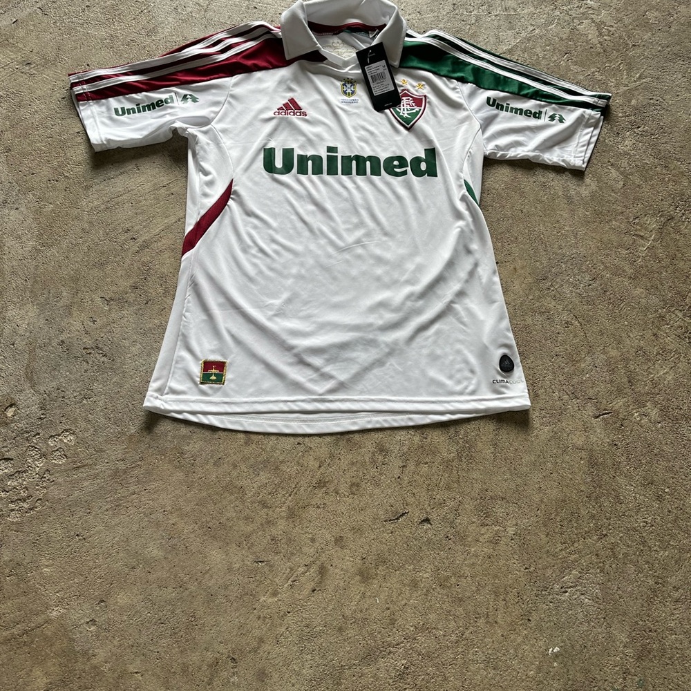 adidas White Men’s Fluminense Soccer Jersey with Green & Maroon Accents